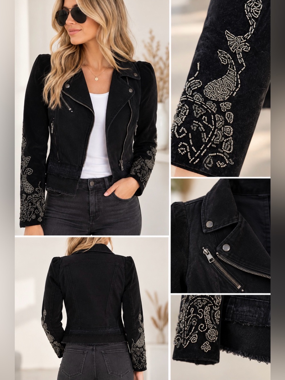 BLANK NYC Mixed Moto Embellished Jacket